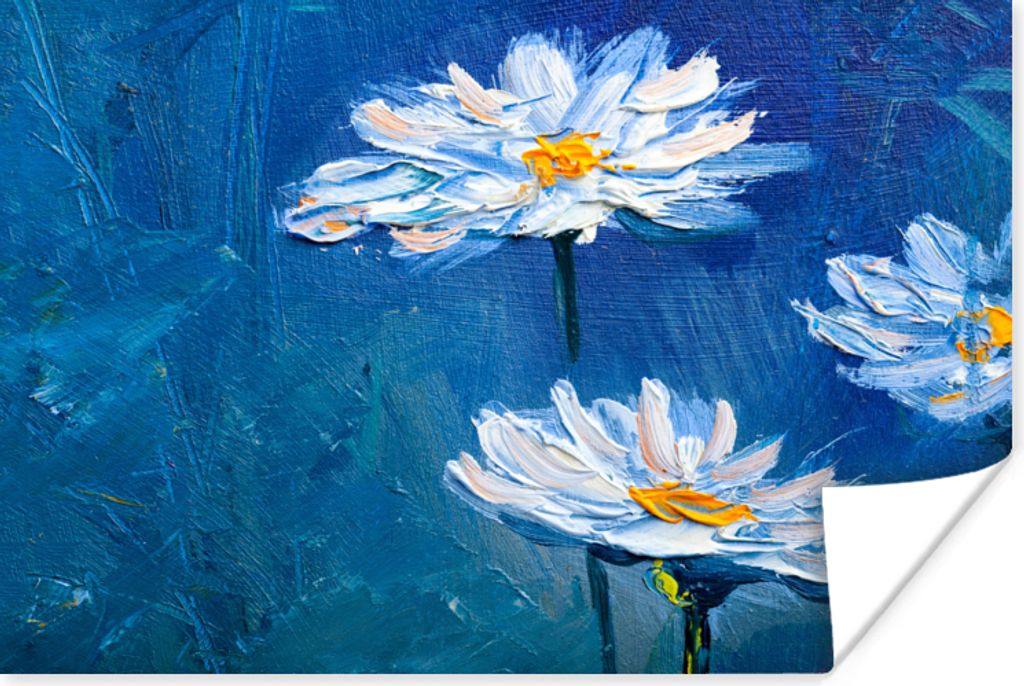 MuchoWow Poster Gemälde - Ölfarbe - Blumen - Blau 120x80 cm - Bilder