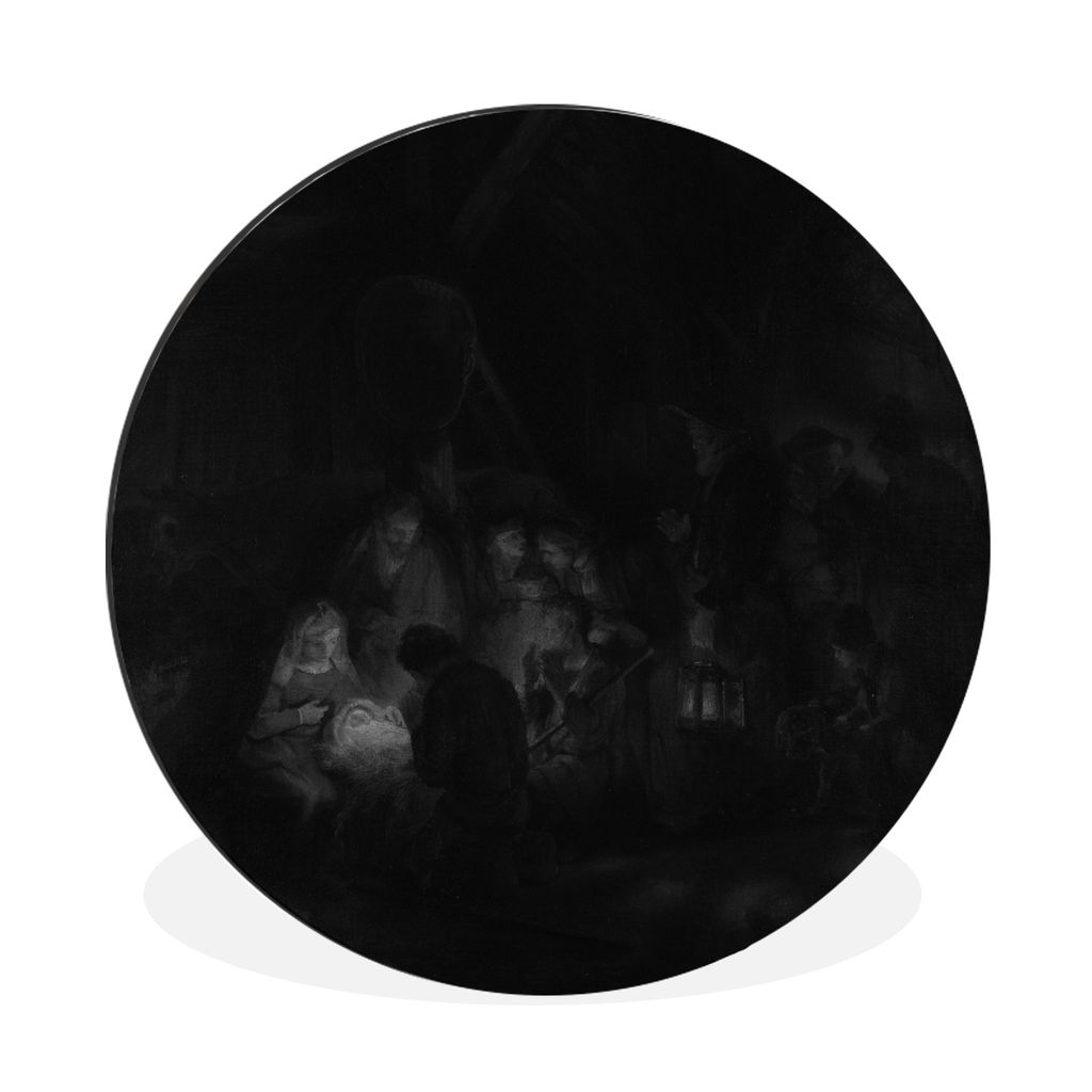 MuchoWow Aluminium Wandkreis Anbetung der Hirten - Gemälde von Rembrandt van Rijn Ø 90 cm Wanddeko Modern Wohnzimmer - Mauerkreis - Wandbilder ...