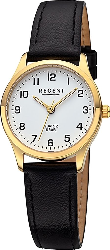 Regent Leder Damen Uhr Armbanduhr Quarz schwarz Lederarmband D2URF1420