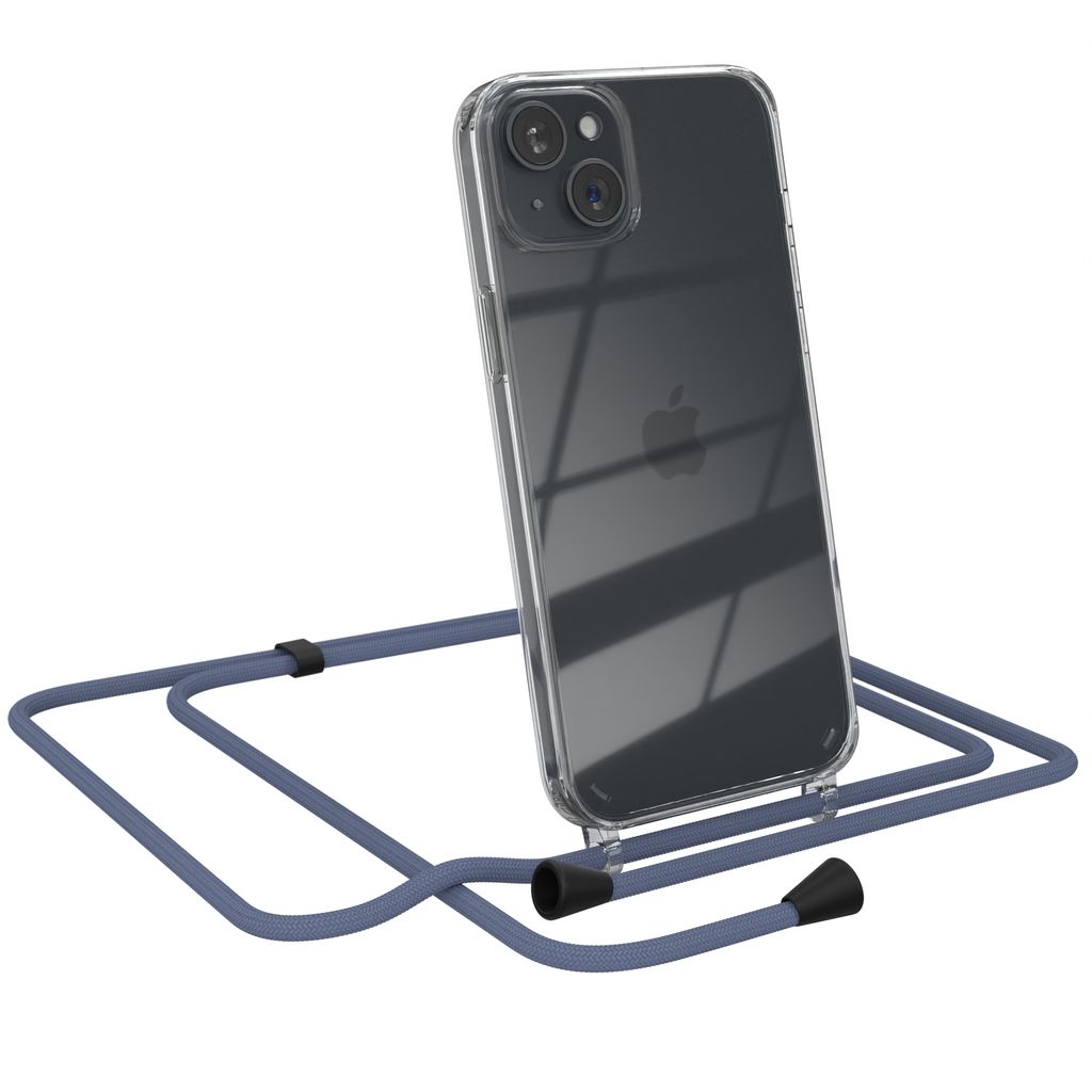 EAZY CASE Handykette kompatibel mit Apple iPhone 15 Plus, Handyhülle mit Umhängeband, Handykordel, Schutzhülle Clear, Band in Grün