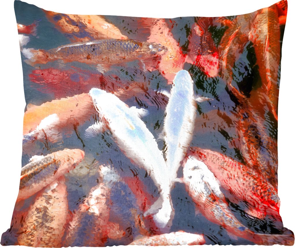 MuchoWow Zierkissen Sofakissen Wohnzimmer Dekokissen 60x60 cm Ein Teich mit Koi-Karpfen von oben - Sitzfläche - Foto Polster