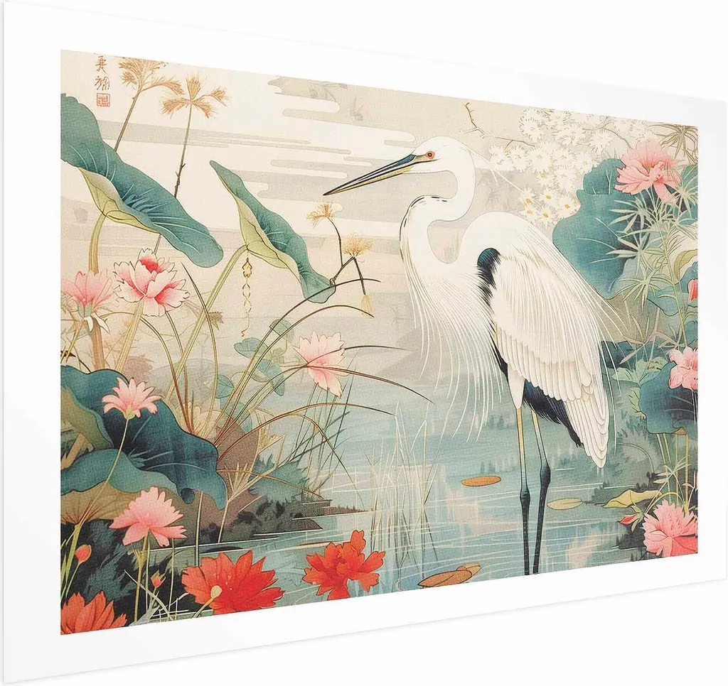 Poster Presso lo stagno asiatico 90x60 cm senza cornice con margine