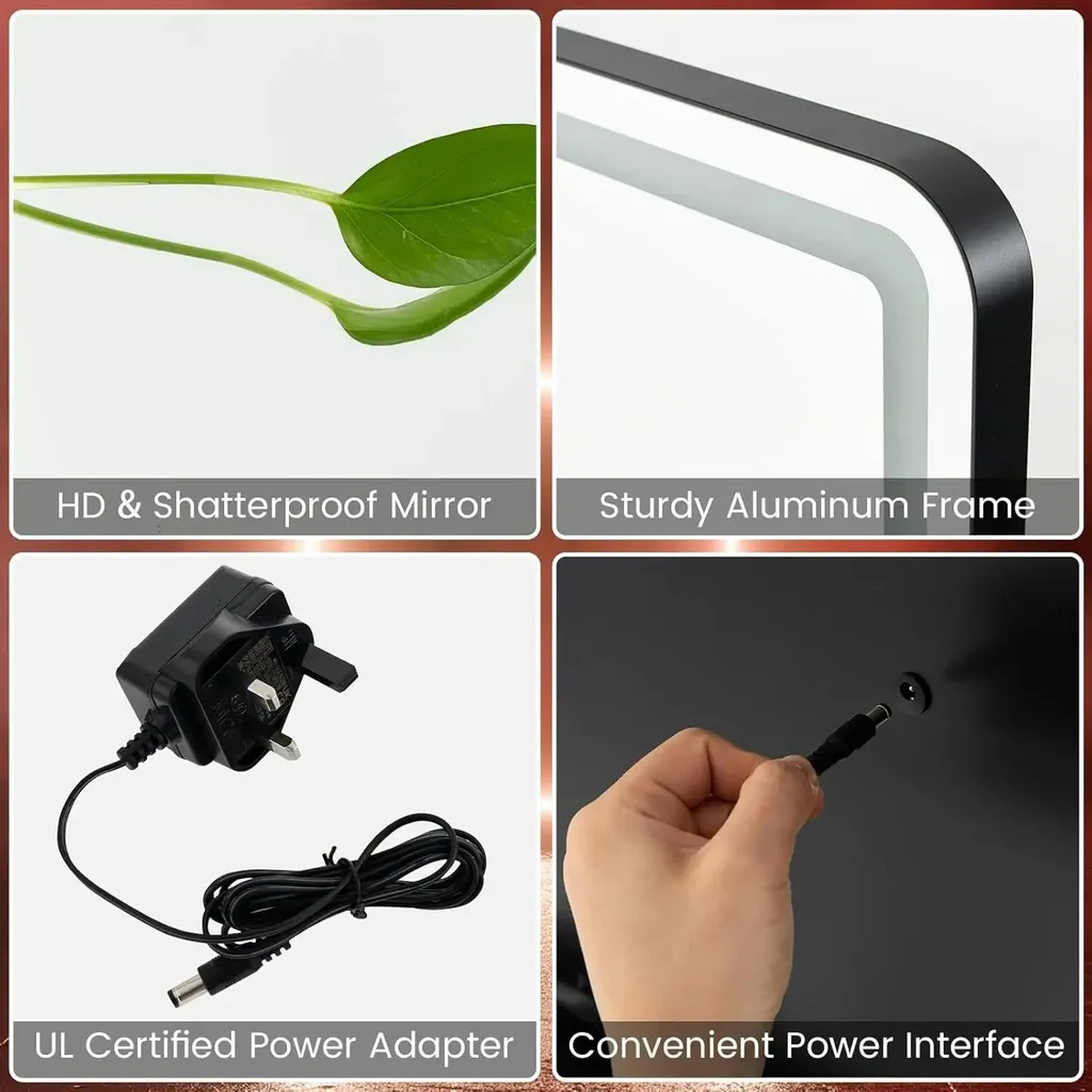 Miroir LED pivotant 360° avec luminosité et température réglables noir - 5