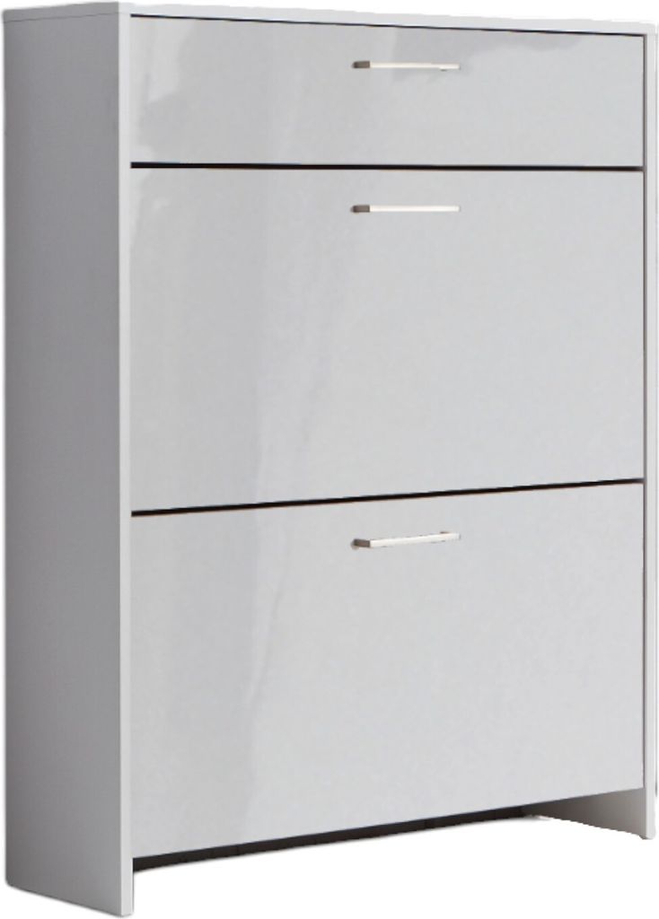 Schuhkipper / Schuhschrank BERGAMO in weiß / weiß Hochglanz (BxHxT) 79x102x25 cm