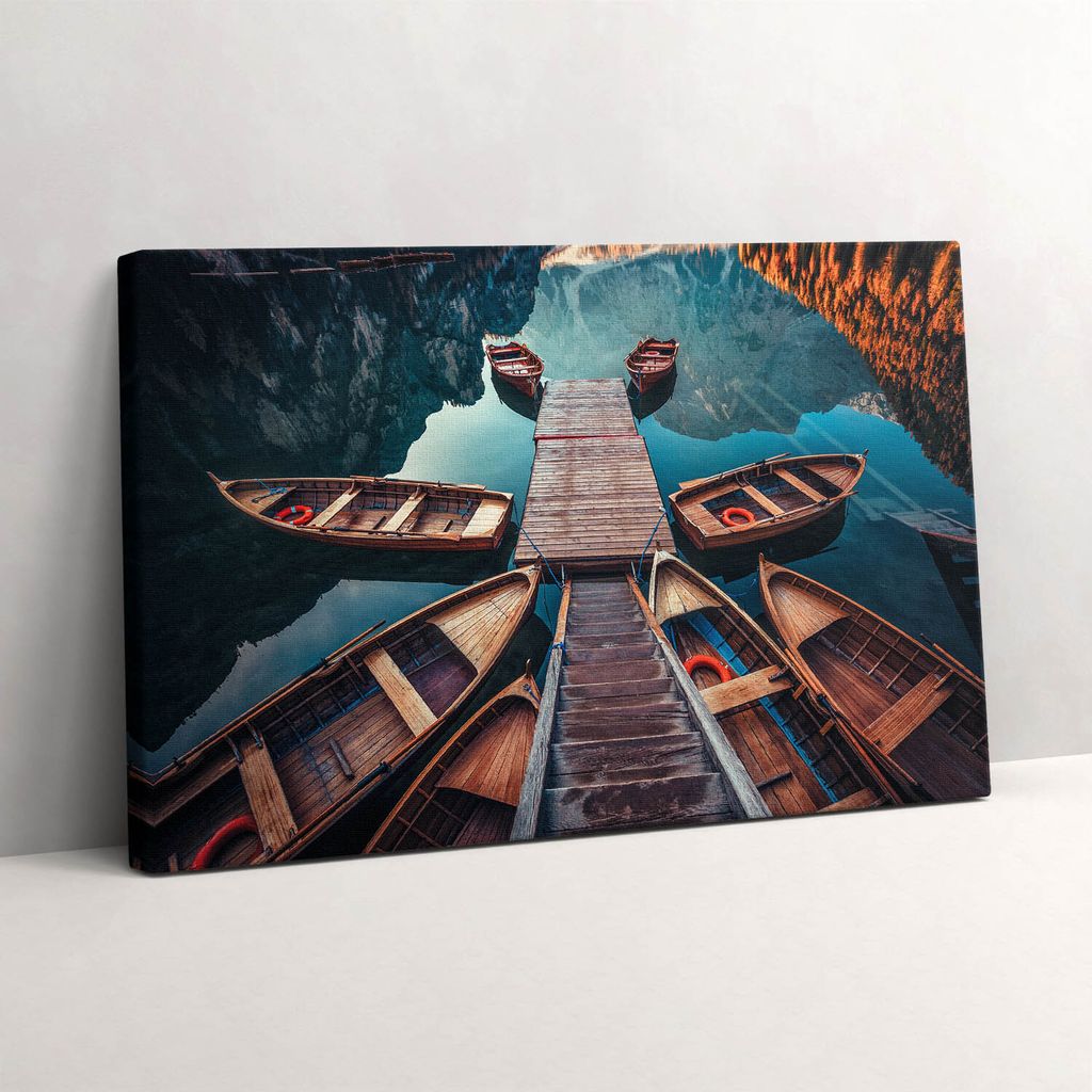 Die Seebrücke und der Pragser Wildsee – Leinwandbild Wandbild – 60x40 cm – Leinwandbilder – Wandbilder – Schlafzimmer – Flur