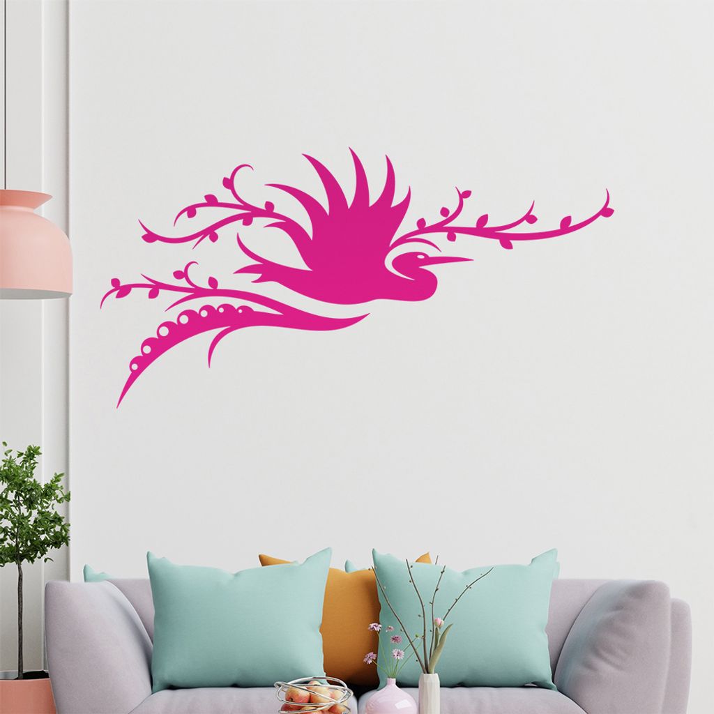 Storch Ranke Blüte Wandtattoo in 6 Größen - Wandaufkleber Wall Sticker - Dekoration, Küche, Wohnzimmer, Schlafzimmer, Badezimmer