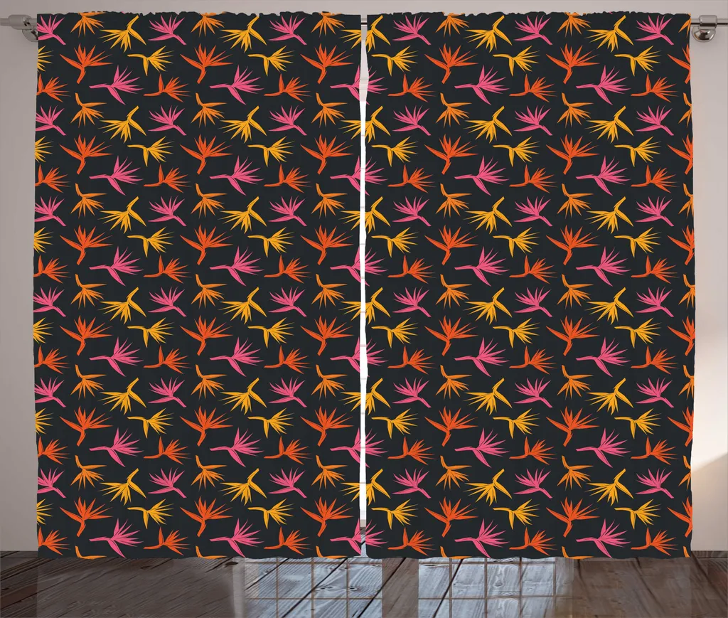 Rideau à Fronces pour Chambre Motif Tropical Oiseaux de Paradis 280x225cm