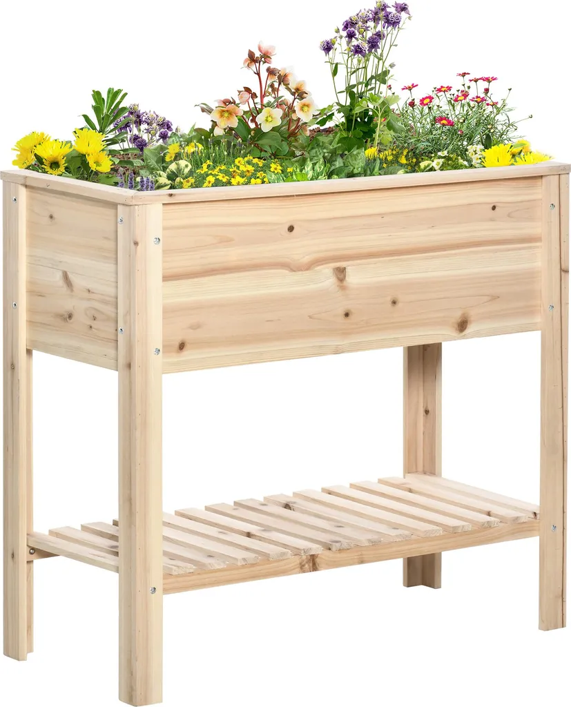 Outsunny Jardinière sur Pieds 90x40x81 cm en Bois avec Étagère Basse