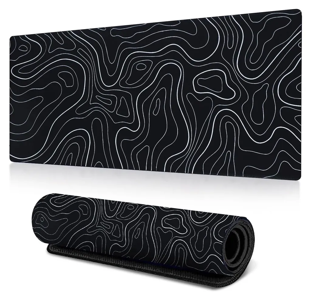 Tapis de souris gaming XXL anti-effilochage et base stable pour bureau Noir