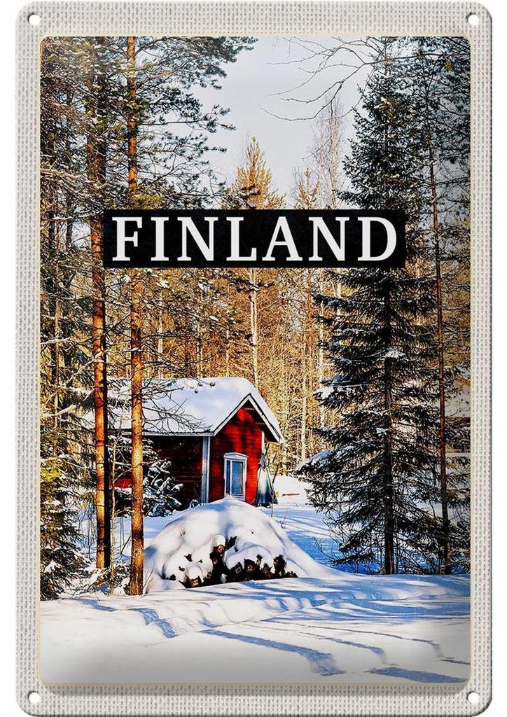 Blechschild Reise 20x30cm Finnland Winterzeit Schnee Wald