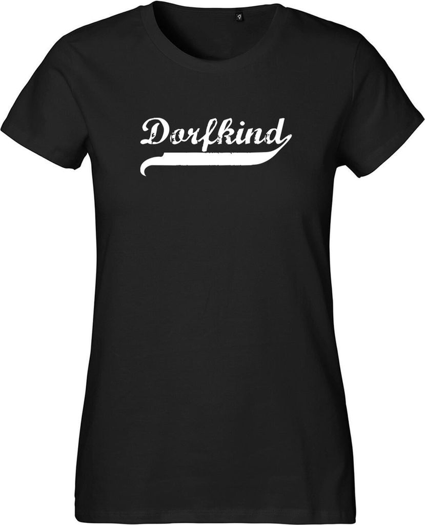 Hellweg Druckerei Damen T-Shirt Dorfkind Vintage Geschenk Oberteil Black Größe XS Bio Baumwolle Fairtrade Dorfkind Vintage Mode