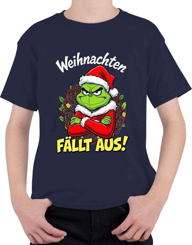 Weihnachten FÄLLT AUS Grinch Weihnachtskranz wütend lustig böse Uni Kinder T-Shirt, Navy, 104