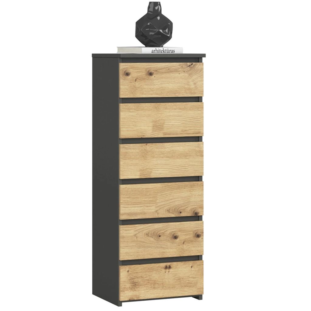 Kommode CL6 40 cm 6 Schubladen Schrank Wohnzimmer Schlafzimmer B40 x H109 x T35 cm Grau-Artisan