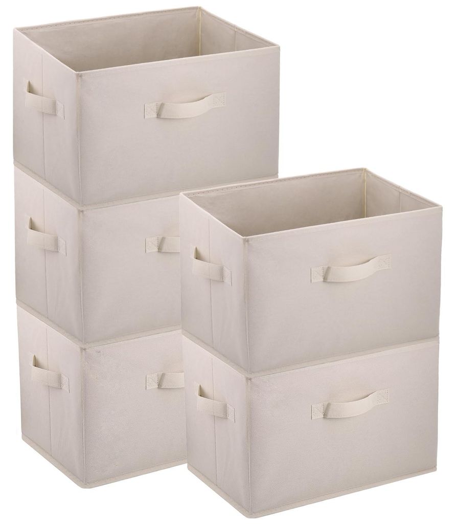 Set mit 5 großen Aufbewahrungsboxen aus Stoff, 38 x 25 x 25 cm, faltbar, ideal als Kleiderschrank-Organizer oder Kleiderkorb.