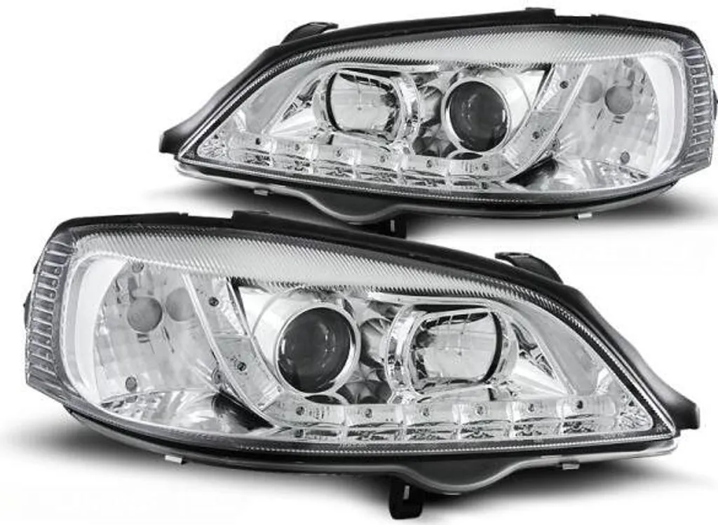 Projecteurs avant LED pour Opel Astra G 98-04 - Optiques de jour chromés