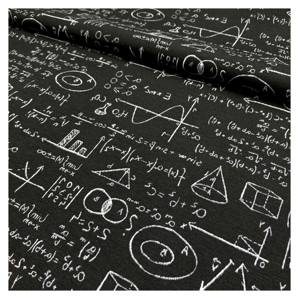 Bedruckter Leinwandstoff – Baumwolle und Polyester – 280 cm breit – halber Meter | Mathematische Formeln – Weiß, Schwarz