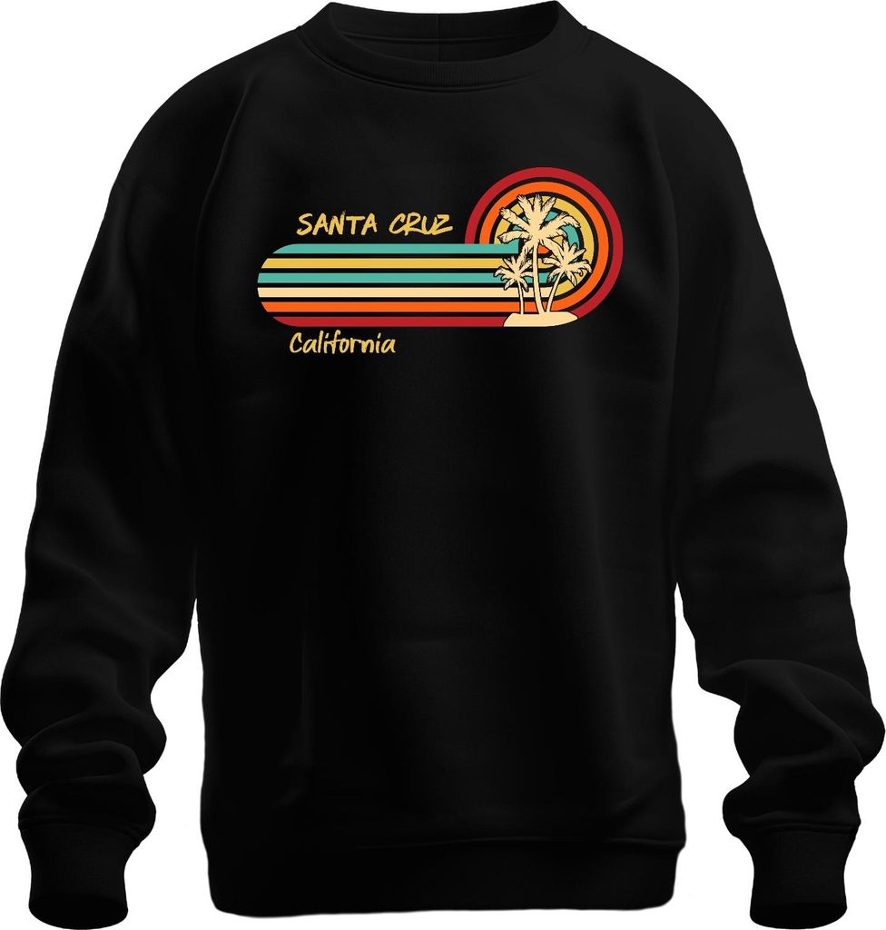 Santa Cruz California Retro Palmen Sonnenuntergang Strand Surfer Uni Sweatshirt Pullover, Schwarz, XXL