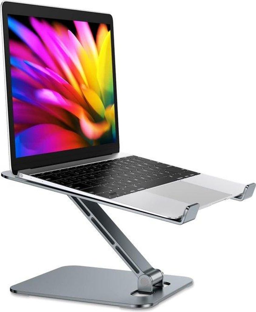 Ergonomische laptopstandaard - inklapbaar - verstelbare hoogte - geventileerd - voor laptops en tablets van 10-16 inch - grijs