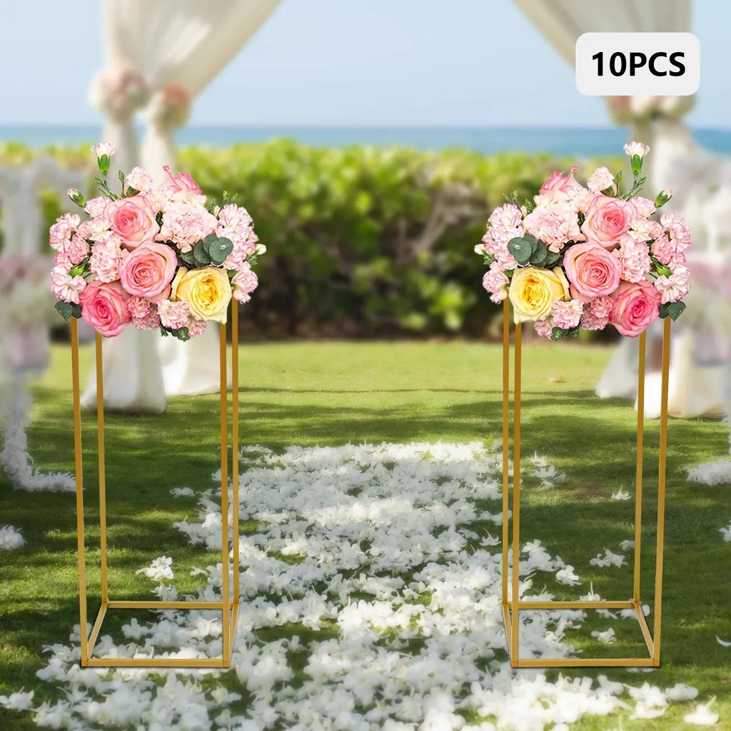 Décoration de Table Mariage : Support Colonne Or 60cm pour Fleurs 10pc