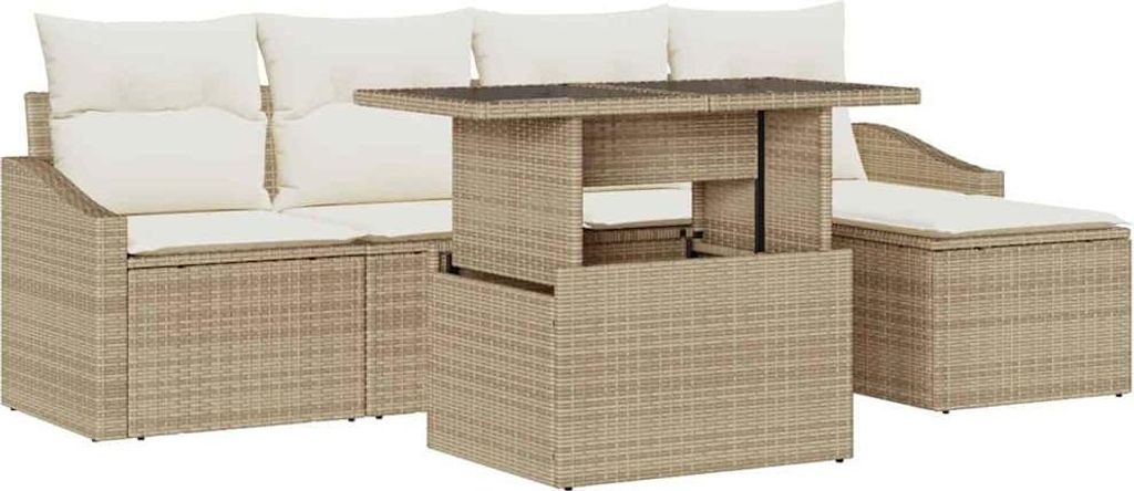 vidaXL Garten-Sofa-Set mit Kissen 6 pcs Beige und Creme Poly-Rattan