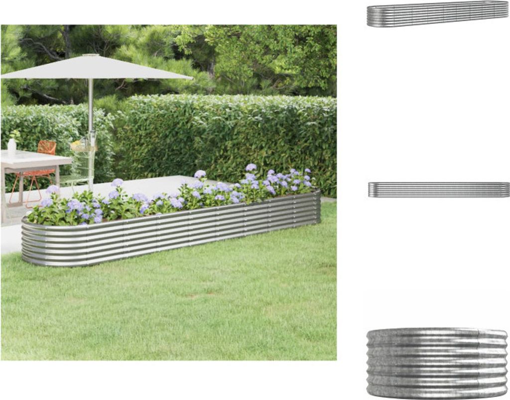 vidaXL Hochbeet Pulverbeschichteter Stahl 368x80x36 cm Silbern - Blumentöpfe & Pflanzgefäße