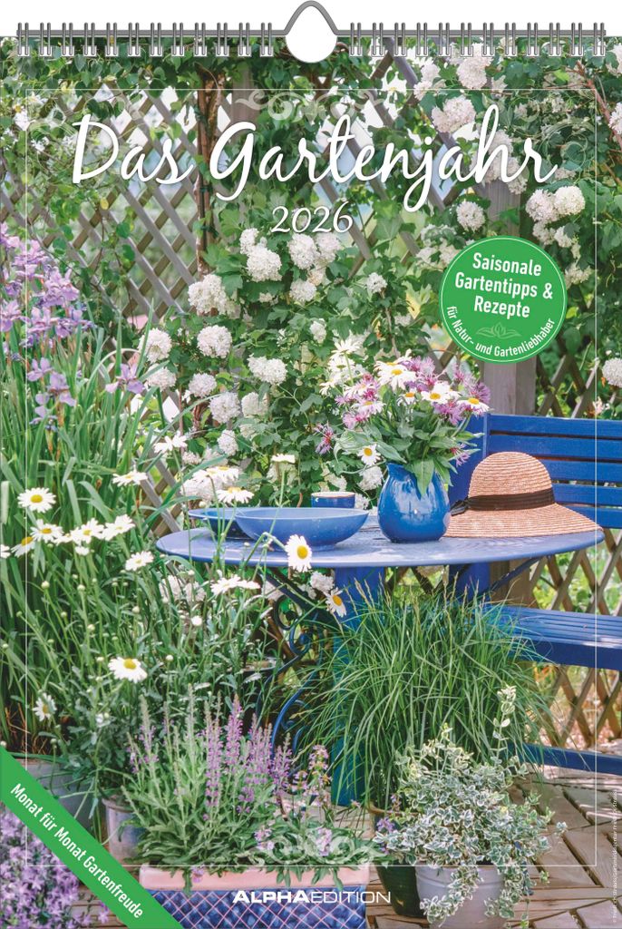 Alpha Edition - Das Gartenjahr Kalender 2026 - 23,7x34 cm - Bildkalender & Küchenkalender mit saisonalen Gartentipps & Rezepten - Mit Feiertagen &...