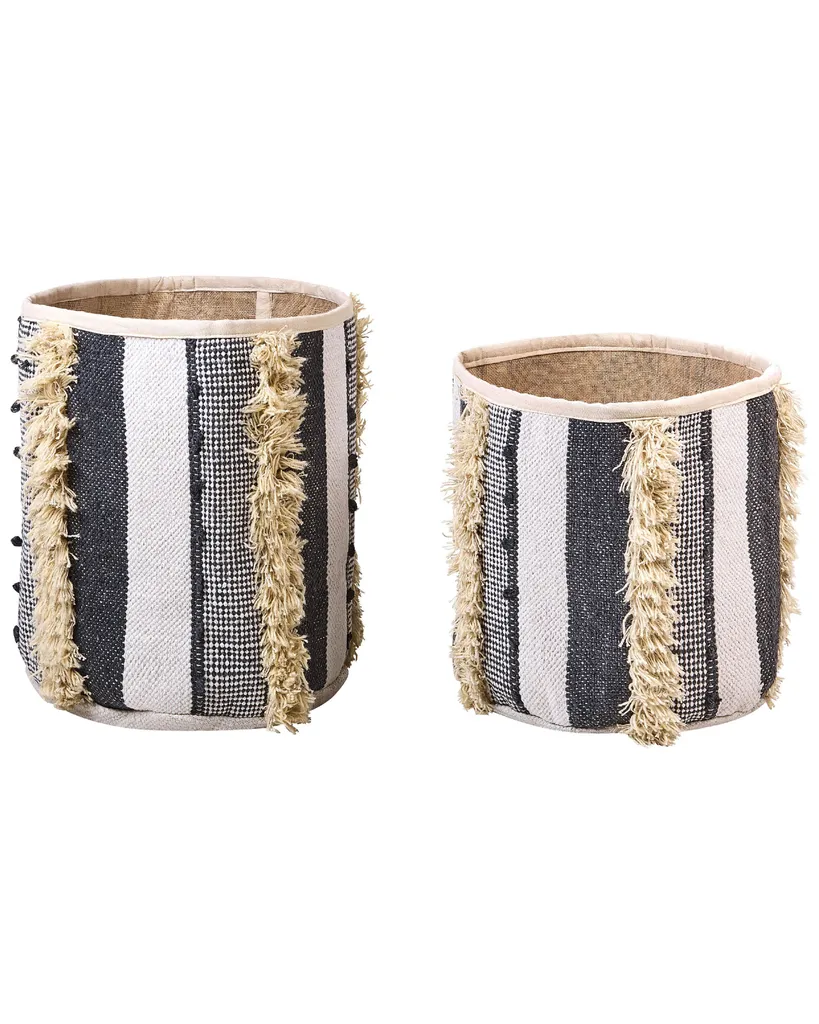 Panier à Linge et Rangement en Coton Tressé Beige Gris Design Lot de 2