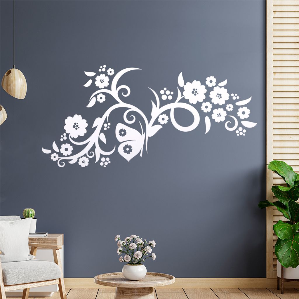 Falter Schmetterling Blüte Wandtattoo in 6 Größen - Wandaufkleber Wall Sticker - Dekoration, Küche, Wohnzimmer, Schlafzimmer, Badezimmer