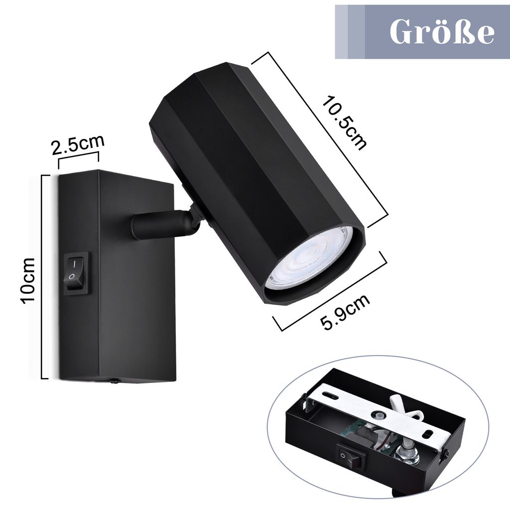 ZMH Wandleuchte innen 1 Flammig Schwarz Wandspots Wandlampe Produktbild 7