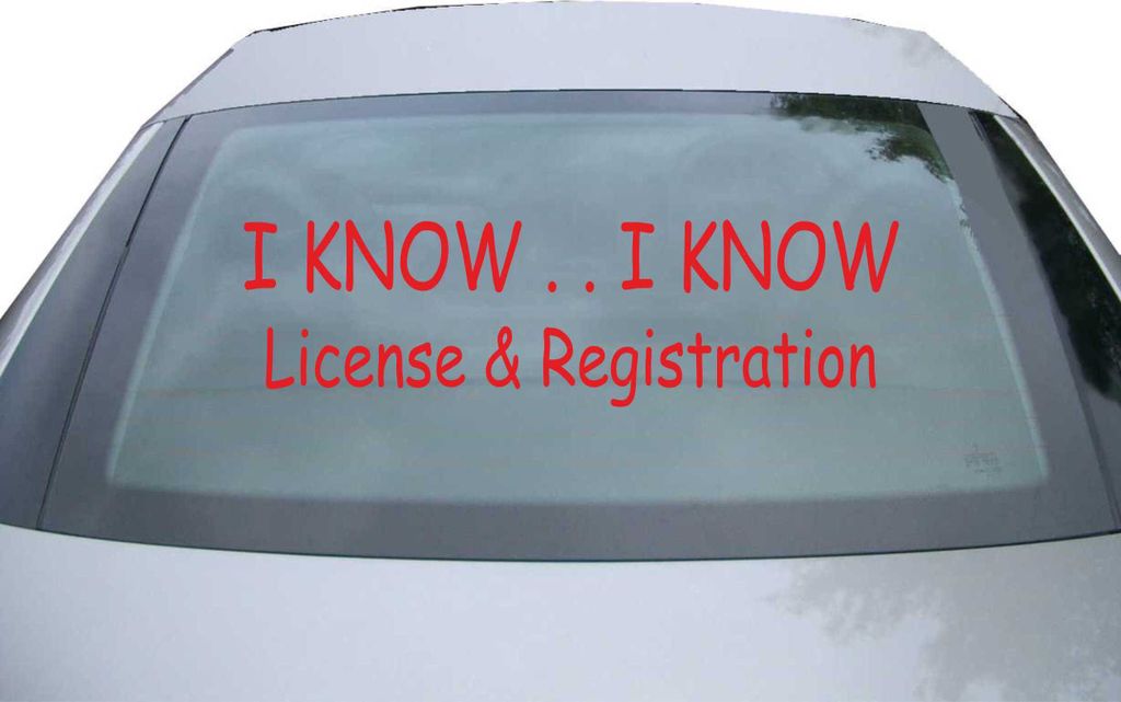Indigos UG - Aufkleber Heckscheibe & Motorklappe DE2890 - rot - 600x171 mm - I know License & Registration - Fisch - Auto Scheiben Fenster Heckklap...