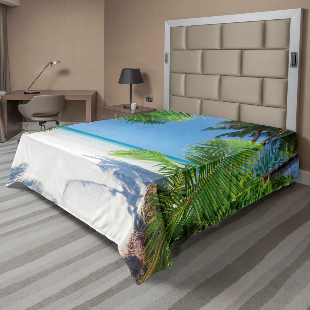 Drap de lit doux imprimé Palmier et Océan, Confort Supérieur Vert