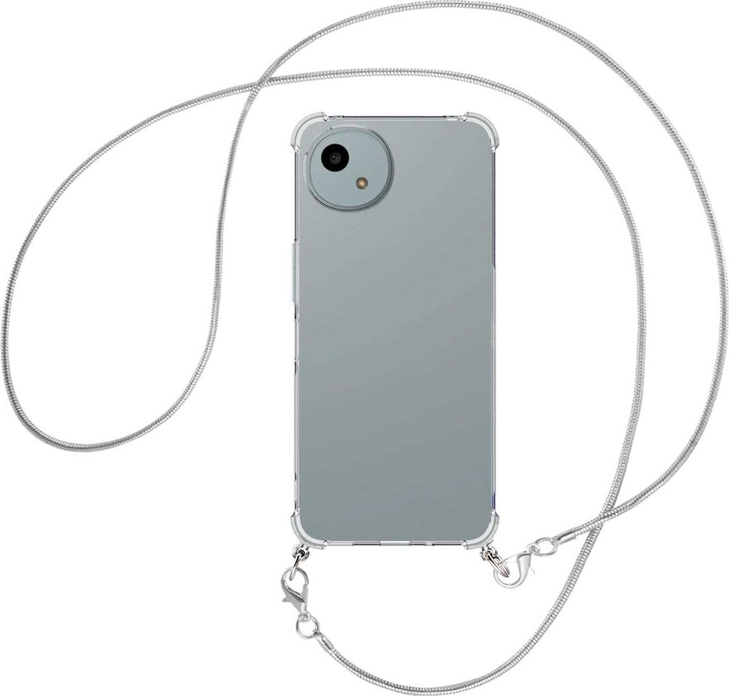 Handykette Backcover-Schutzhülle mit Band (Metall silberfarben) für Sharp Aquos wish 4 - silberfarbene Snake-Kette