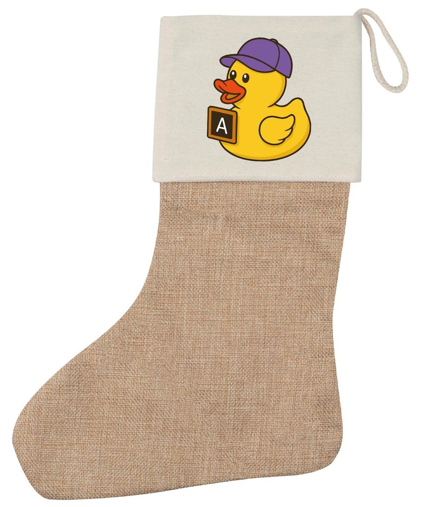 Huuraa Weihnachtsstrumpf Quietscheente Erziehung Comic Gummiente Beige Jute Kaminstrumpf Geschenkidee