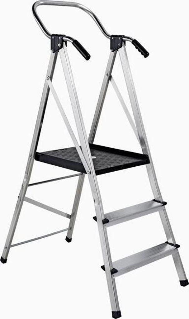 Sicherheitsleiter mit großer Plattform und Geländer, Aluleiter