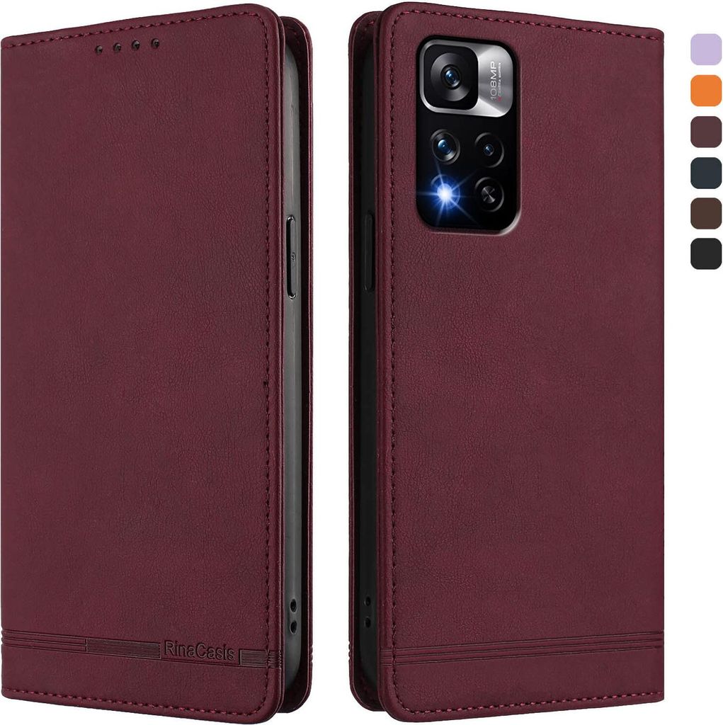 Hülle für Xiaomi Redmi Note 11 Pro+ 5G, Retro Kunstleder Ständer Klapphülle mit Kartenfächer und Magnetische Rot