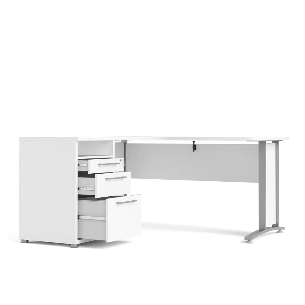 Bureau d'angle gain de place Prisme : 3 tiroirs & tablette blanc gris - 5
