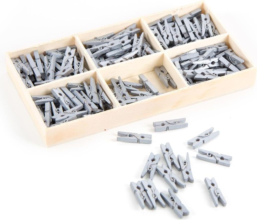 135 mini Wäscheklammern aus Holz 2,5 cm silber - kleine Holzklammern Clips Deko