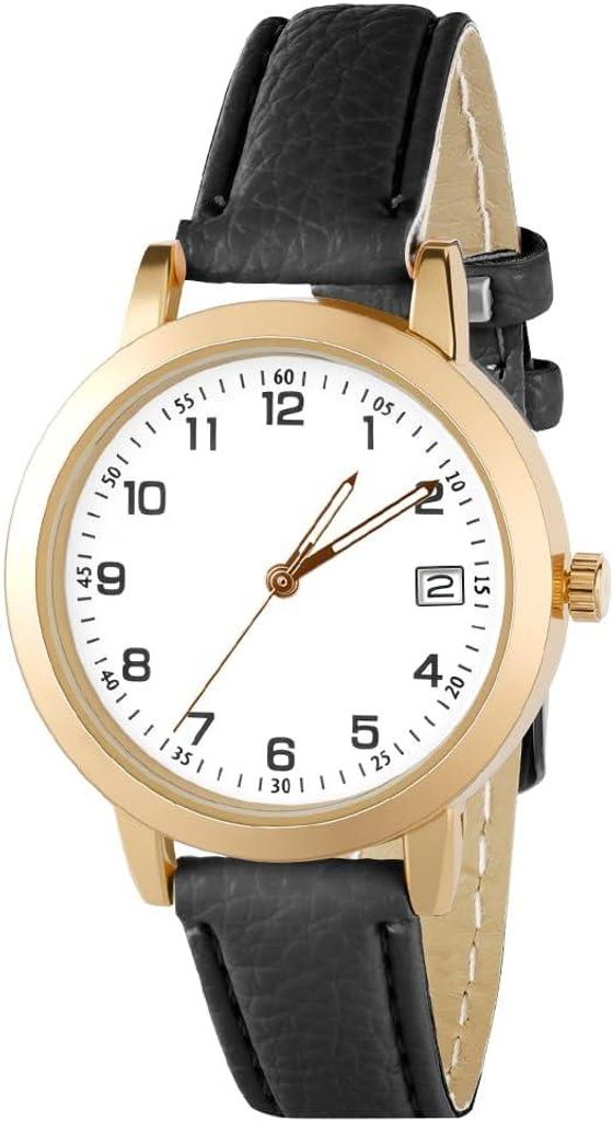 Damenuhr Leder, Damen Analog Quarz Uhr mit Datum, Uhren Produktbild 