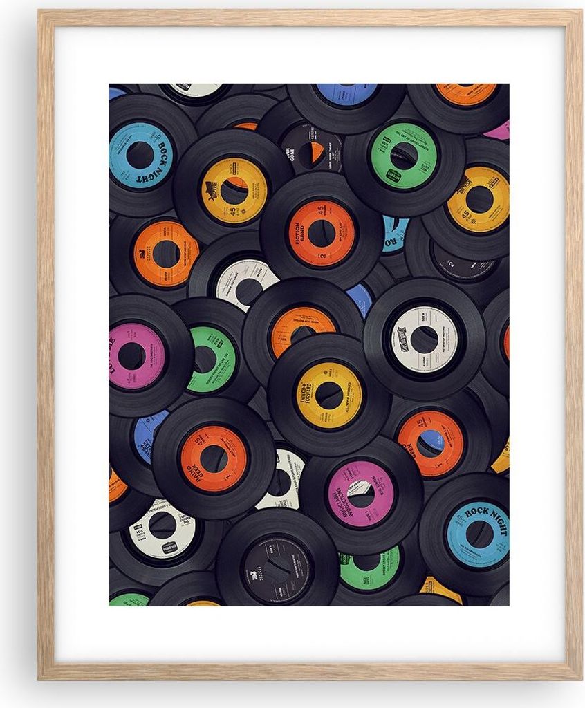 Gerahmtes Poster - Rahmen in heller Eiche - Platten Vinyl Grafiken - 40x50 cm - Wand Bild - Wanddeko - Wandbilder - Wandposter - Bilderrahmen - Bil...