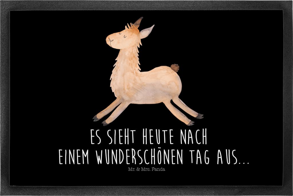 Mr. & Mrs. Panda flurmatte Lama Springen 50 x 75 cm - Schwarz - Geschenk, fußmatte, Schmutzfänger, Türvorleger, Sauberlaufmatte, Freundin, Glüc...