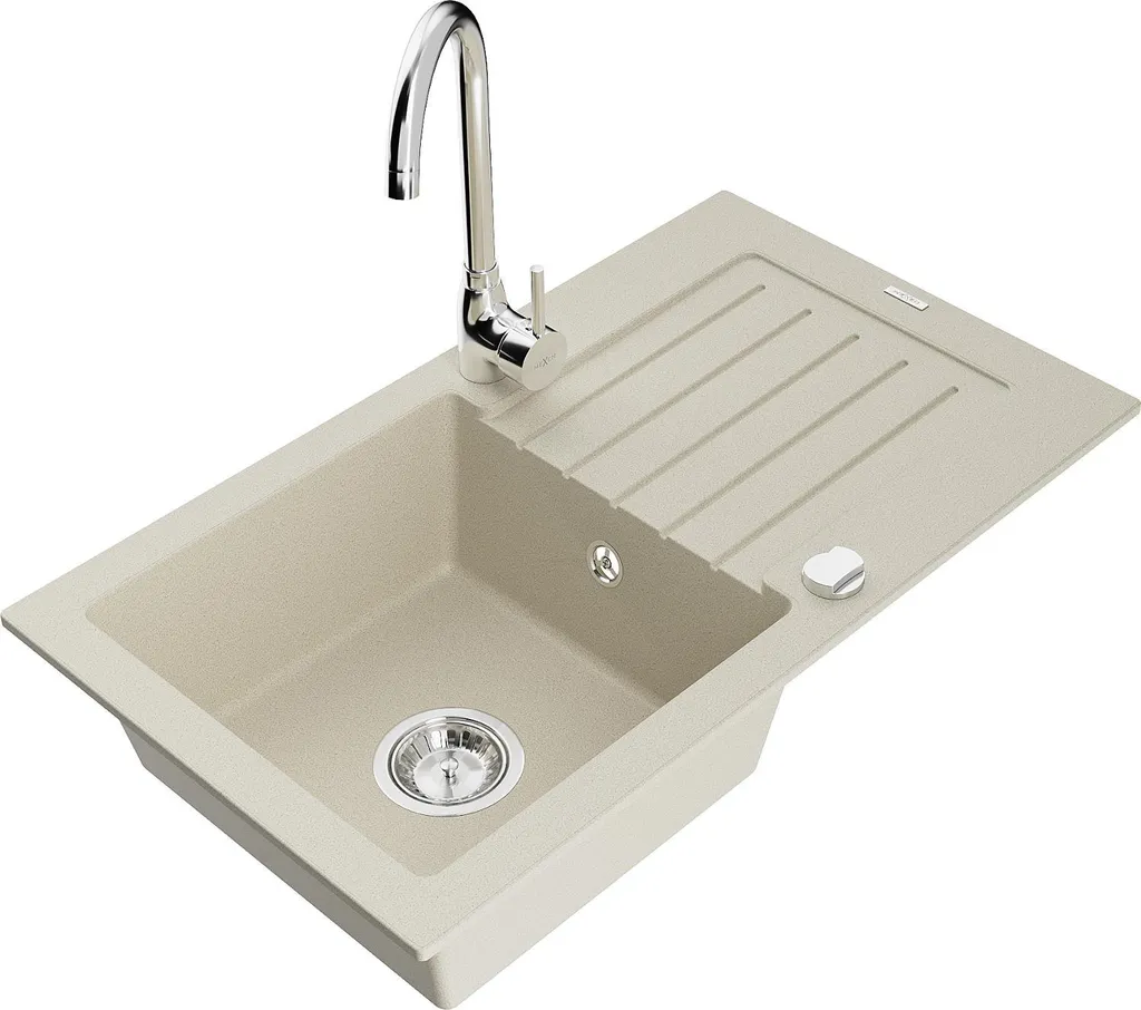 Kit Lavello Mexen Pablo 75x43 Beige + Sifone e Miscelatore Telma