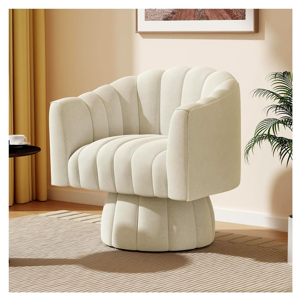 Mid Century 360 Grad drehbarer Kuscheltonnen-Akzentsofa-Sessel, runder Sessel mit breit gepolstertem, flauschigem Samtstoff für Wohnzimmer, Schlaf...