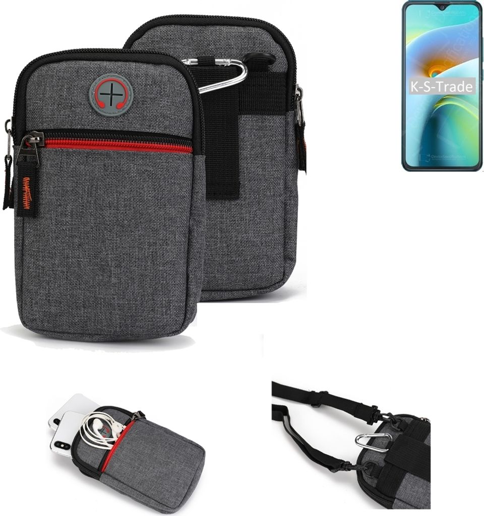 K-S-Trade Holster Gürteltasche kompatibel mit Cubot J8 Handy Tasche Schutz Hülle grau Zusatzfächer 1x