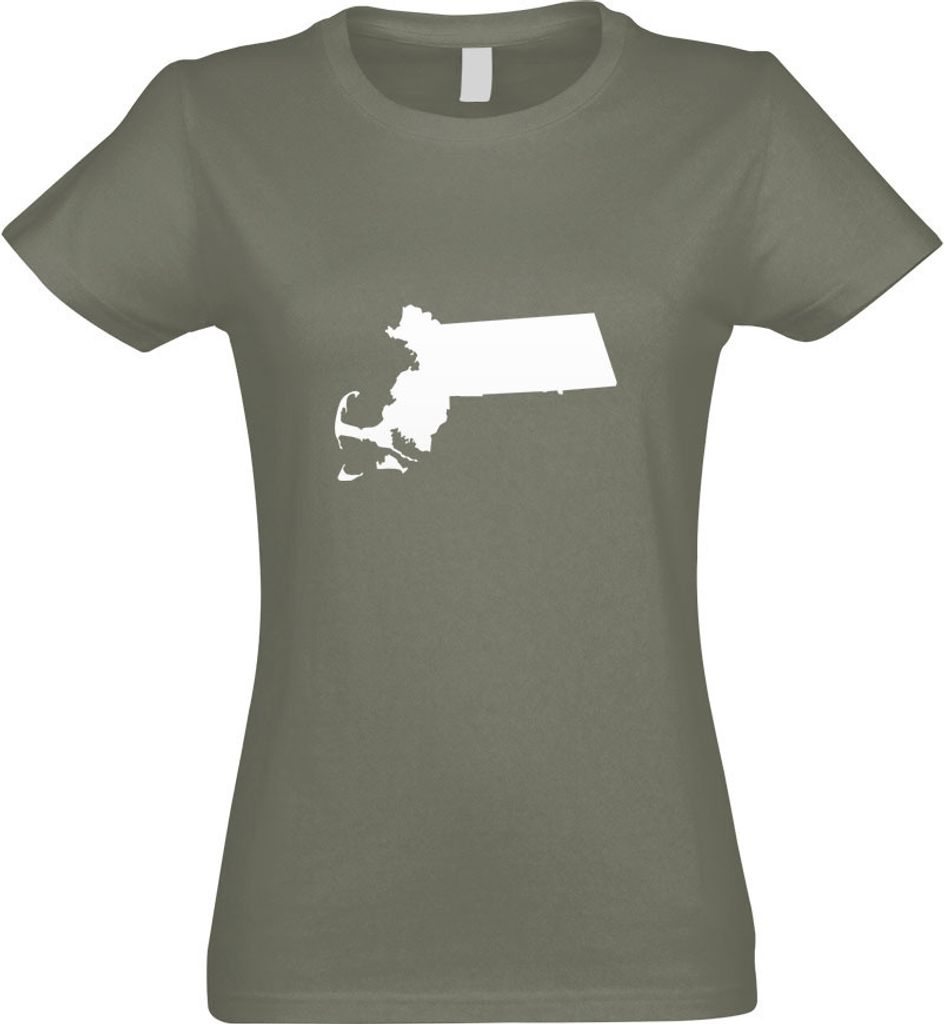 Kiwistar - T-Shirt tailliert - Damen - Olive - USA - Bundesstaat - Massachusetts - mit Motiv Bedruckt - Funshirt Design - Sport - Freizeit - Damen ...