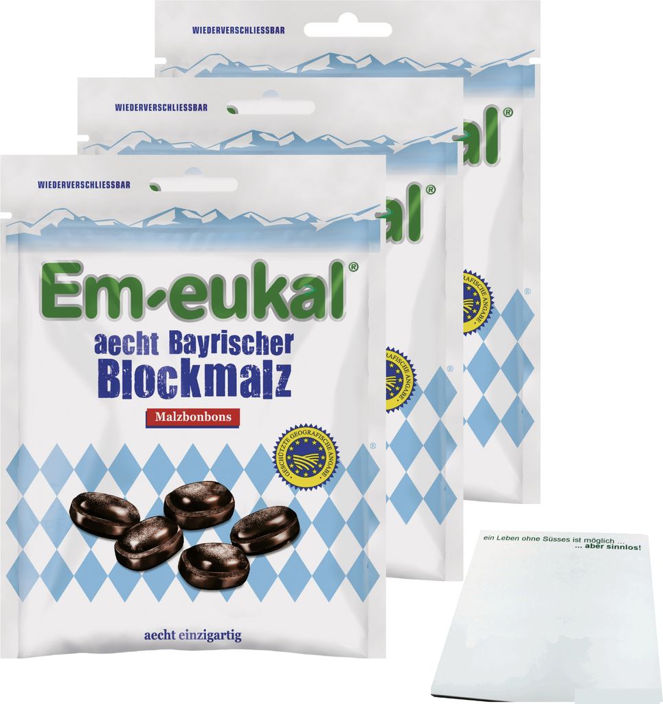 Em-eukal aecht Bayrischer Blockmalz Malzbonbons 3er Pack (3x100g Packung) + usy Block