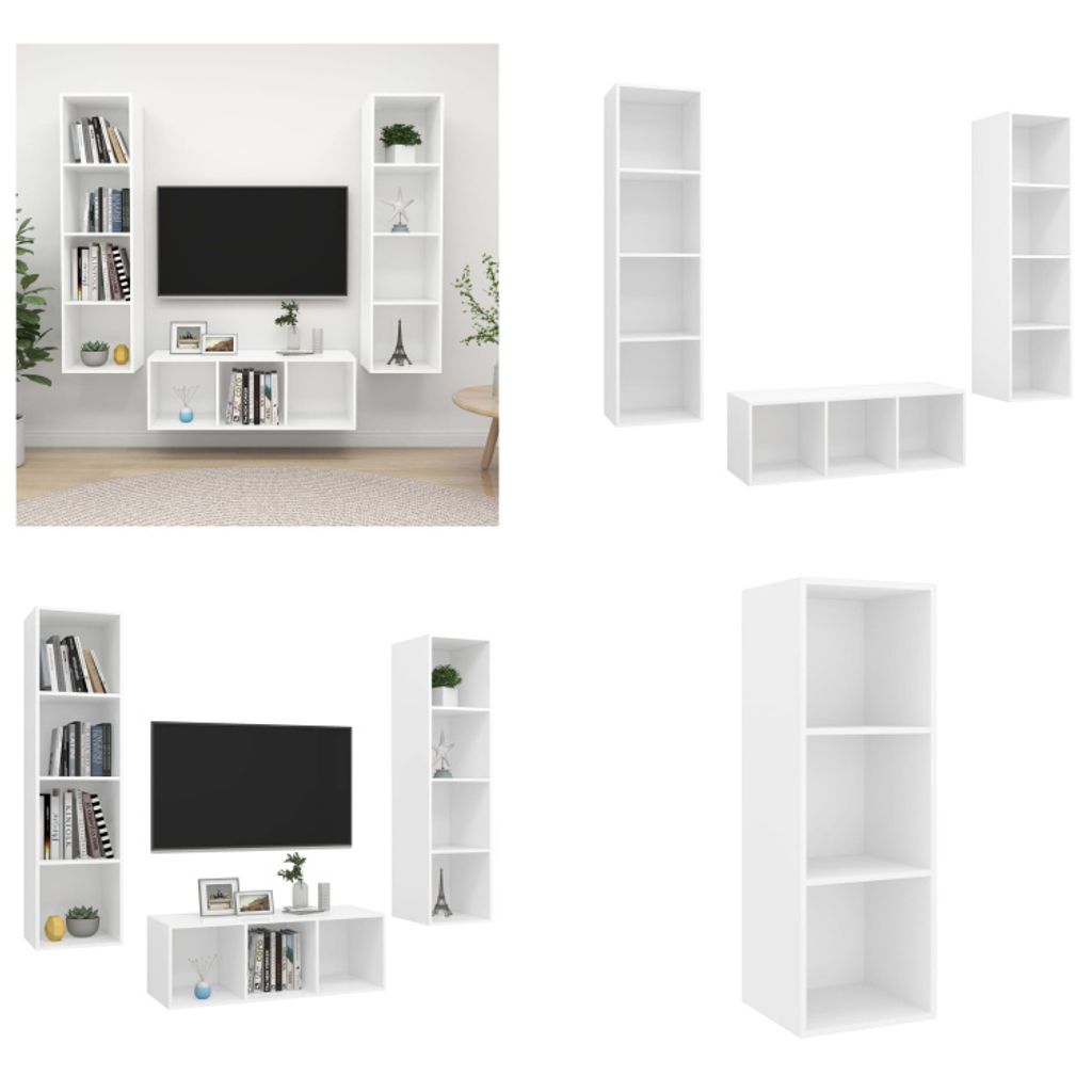 vidaXL 3 tlg. TV Schrank Set Weiß Holzwerkstoff - TV-Schrank-Set - TV-Schrank-Sets - Hängendes TV-Schrank-Set - Hängende TV-Schrank-Sets