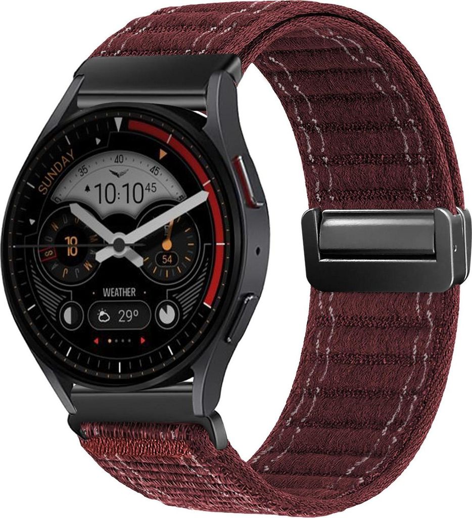 Smartwatch Armband für Samsung Galaxy Watch3 41mm Nylon Textil Band Ersatzband Wechselband Magnetverschluss flexibel atmungsaktiv Rot Weinrot