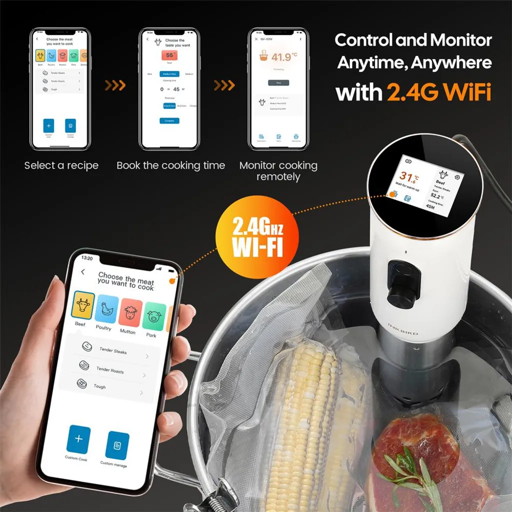 Cuiseur de précision 1000W WiFi avec contrôle via smartphone Android iOS