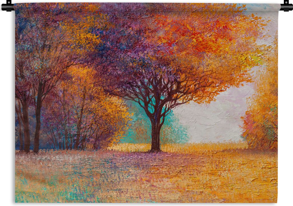 MuchoWow Wandteppich Wandbehang Ölgemälde - Baum - Farben 90x67.5 cm Tapisserie Dekoration Wandtuch - Fototeppich - Wand-Skulpturen