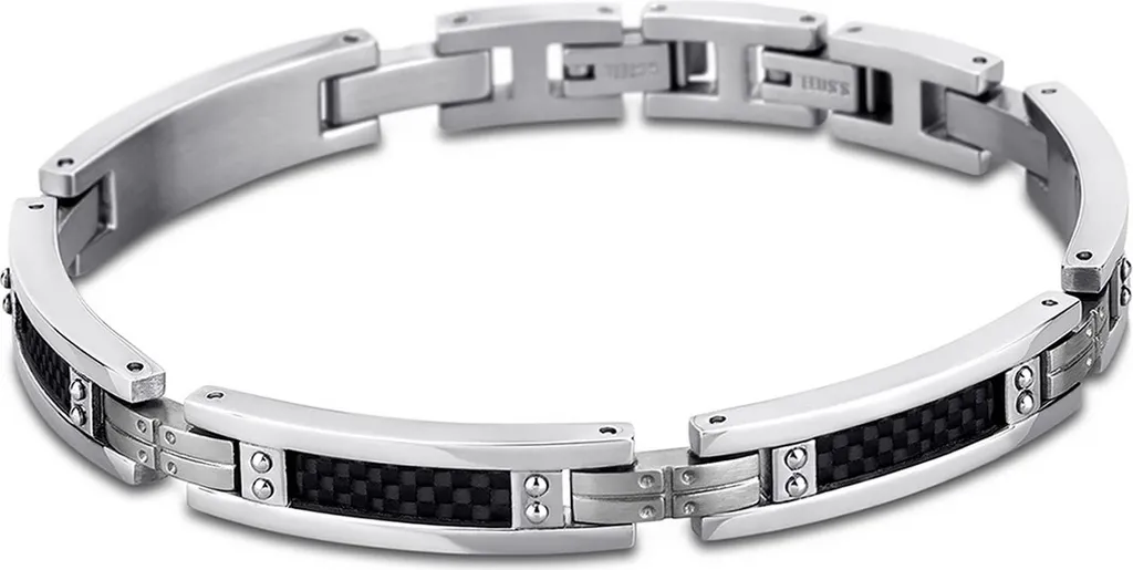 Bracelet homme anti-allergique en acier inoxydable bicolore noir argent